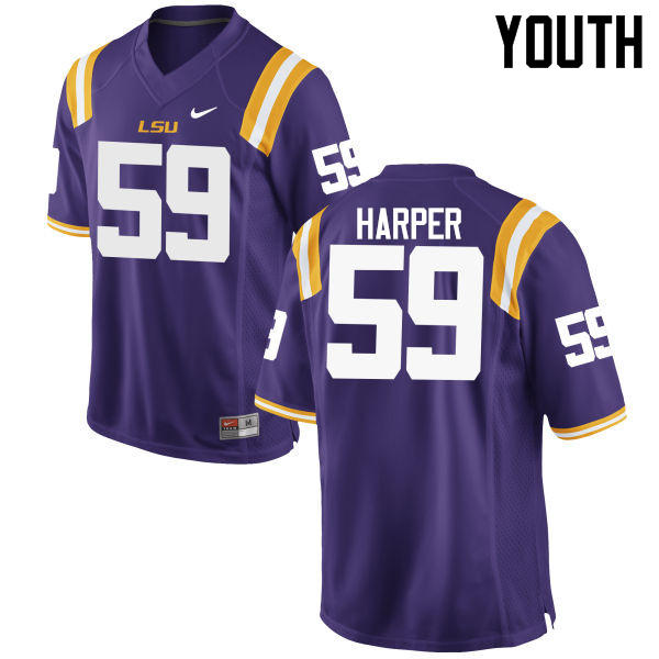 Youth LSU Tigers #59 Jordan Harper College Football Jerseys Game-Purple - Click Image to Close